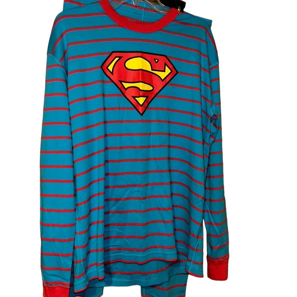 Hanna Andersson adult Superman blue stripe pajama set pjs size XL family